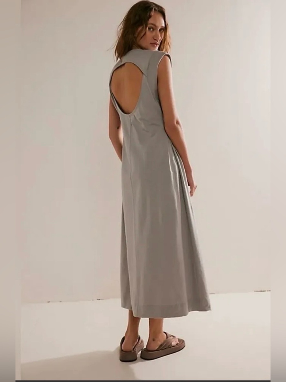 Free People Beach "Simone" Midi Dress in Gray Minimalist Size XS - Picture 2 of 11